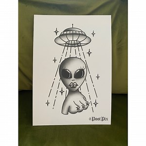 Spicy Alien Babe Tattoo Print - Tattoo Design - Tattoo Art - Wall Art - Digital Prints - Traditional Tattoo - A5 Print Blackwork Black White - Etsy