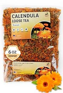Calendula Loose Tea – 6 oz Size - Marigold & Dried - Calendula Tea Bulk Flowers Gluten-Free and Caffeine-Free Herbal tea for Relaxation, Wallness, From real Flowers with Smooth Taste