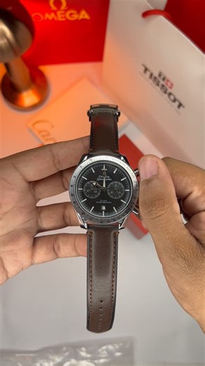 Varpali Online on Instagram: "Omg Speed-M (Black dial - Silver Case - Dark Brown Strap) All Chronograph working Date Working Master Lock Genuine Leather Strap Stainless Steel Case Water Resistant"