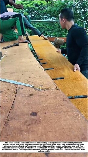 Traditional Wooden Ship Hull Assembly Using Hardwood Dowels | Precision Boatbuilding Process.
