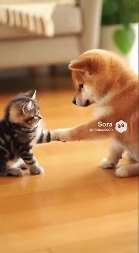 子猫と子犬の仲良し触れ合いタイム♪Kitten and Puppy Playtime♪ #cat #子ネコ #柴犬