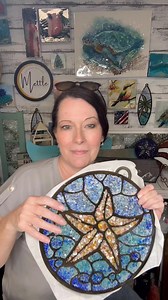 Faux stained glass starfish suncatcher using crushed shell and micro glass! #deepsouthshelling #sidehustle #resincrafts #beachcrafts #glassart #diyprojects #coastalart #Suncatcher | Mettle Modern Design