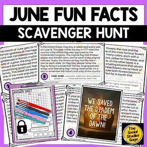 June Fun Facts and History Reading Comprehension Scavenger Hunt - Escape Room
