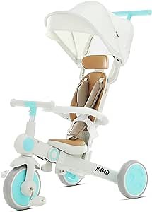 JMMD Baby Tricycle, 7-in-1 Multifunctional Kids Trike with Adjustable Parent Handle, Safety Harness & Wheel Brakes, Removable Canopy, Stroll Trike for Boys & Girls Ages 18 Months-5 Years, Mint