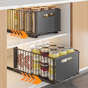 2 Pack Pull Out Cabinet Organizer,Under Sink Organizer,Slide Out Drawers for Cabinets, Peel and Stick, Heavy Duty Shelves for Kitchen, Cupboard, Pantry, Bathroom (14.76" D*9.65" W*7.48" H-Black)