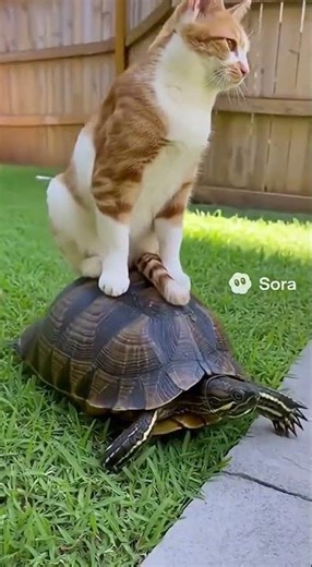 Cat Riding a Turtle… This Is Too Funny 😂🐢