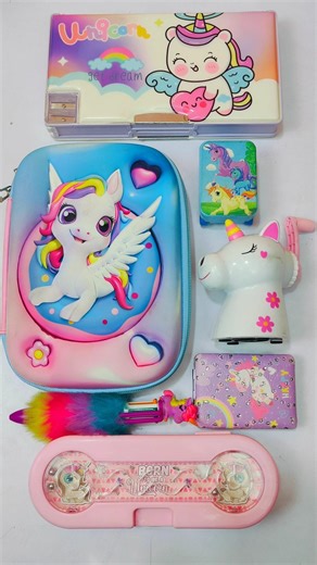 Unboxing Cute Unicorn Stationery Collection 🥰 Pencil Box, Sharpener, Pen, Mirror etc #asmr