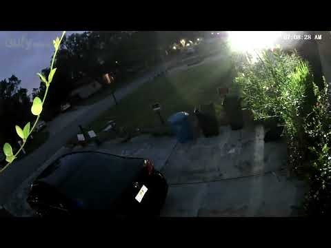 My neighbor flashing lights into my house again. That’s the security camera footage.