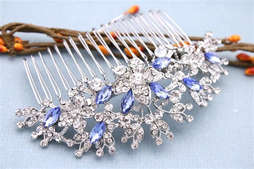 Navy Blue Bridal Hair Comb, Silver Rhinestone & Crystal Wedding Accessory Sapphire Bridal Hair Clip Gold Bridal Hair Comb Wedding Hair Piece - Etsy