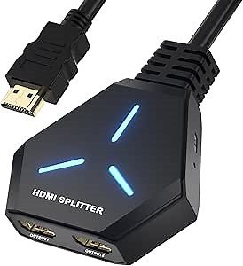 HDMI Splitter 1 in 2 Out Duplicate/Mirror (Not Extend), 4K@30hz HDMI Splitter for Dual Monitors for Full HD, 1080P, 3D, Compatible with Xbox, PS5, PS4, TV, Projector, Computer