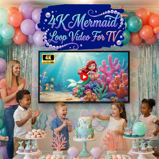 Mermaid Birthday Party TV Background, 4K Animated Loop Video, Cute 3D Under the Sea Screen Saver, LED Wall Projection, Digital Download - Etsy New Zealand
