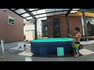 設営、楽チンの家庭用大型プール☀️