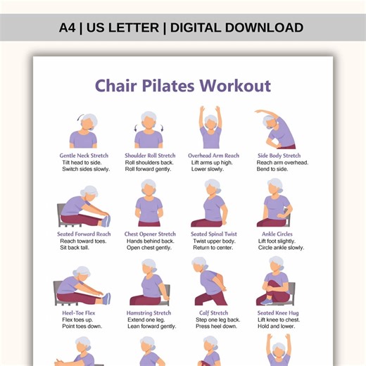 Chair Pilates Workout Printable PDF | Seated Full Body Exercise Chart | At-home Sitting Core & Flexibility Routine | Indoor Fitness Poster. - Etsy