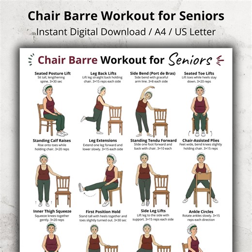Chair Barre Workout for Seniors Printable, Seated & Standing Barre Exercises at Home, Ballet Chair Barre Exercises, Low Impact Home Workout - Etsy