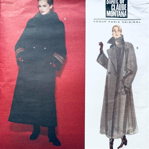 Vogue 1253 S M, Long Coat Sewing Pattern, Claude Montana Pattern, Designer Patterns, Winter Coat Sew Pattern, Patterns Coats, 90s Patterns - Etsy