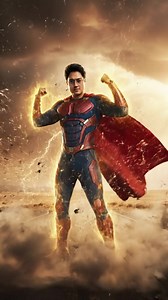 🌪️ Stormbreaker – Desert Fury Scene A superhero standing on a vast desert highway during a sandstorm, glowing with golden energy as dust and lightning swirl around. Cape flaring in the storm, sky filled with dramatic clouds and sunlight piercing through. Camera close, full-body view, cinematic low angle. Style: epic realism, warm desert tones, VFX energy storm, Marvel-style hero composition. Keywords: sandstorm power, cinematic realism, full-body stance, golden energy, real environment. | Awais