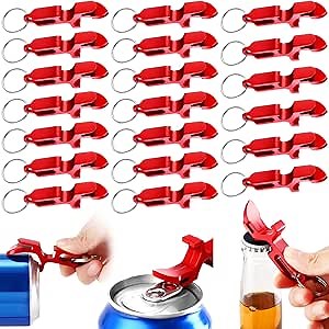 Domensi 20 Pcs Shotgun Tool Bottle Opener Keychain 3 In1 Metal Keychain Bottle Openers Soda Can Opener Beer Opener Keychain Tool for Family Party Favors, Restaurants, Bars and Travel(Red)