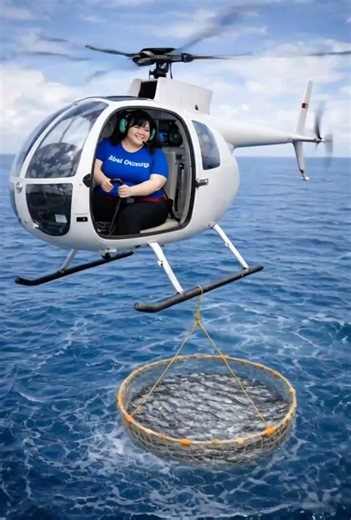 Catching fish using a helicopter.