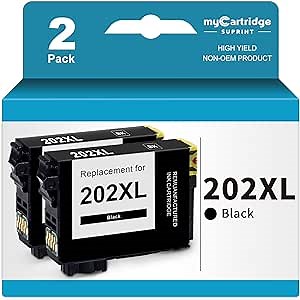 myCartridge SUPRINT 202XL Ink Cartridge Remanufactured Ink Cartridge Replacement for Epson 202XL 202 XL Black use with Expression Home XP5100 XP-5100 Workforce WF-2860 WF2860 Printer 2 Black 202