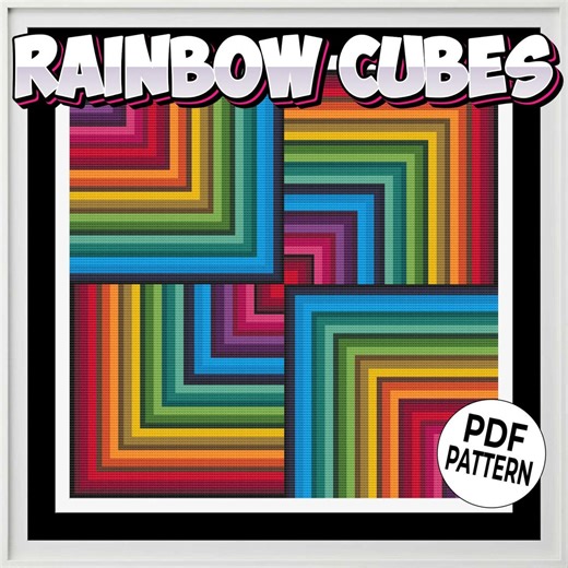 Geometric Rainbow Cross Stitch Pattern, Beginner Friendly Seamless Ombre Embroidery, Modern Abstract Cubes Design - Etsy