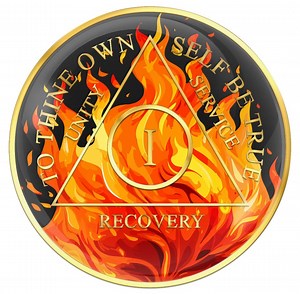 AA Chip | AA Recovery Medallion | Black AA Coin With Flames Like Fire | Available in Years 1-40 and Years 45 and 50, Recovery Chip - Etsy Canada