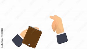 Wallet with money. Animation of hands taking money from a wallet, alpha channel. Cartoon