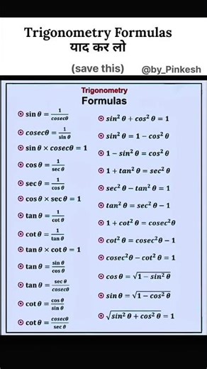 trigonometry formulas very important for student,s @study point