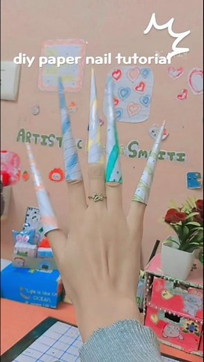 diy long paper nail tutorial 💕✨😱😱☺✨✨#diy #nail#papercraft #paperlove