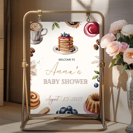 Baby Brunch Welcome Sign, Editable Baby Shower Invite Breakfast Pancakes & Coffee Poster, Neutral Brunch Theme Decor - Etsy