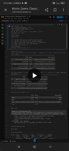 🚀 Built a Movie Genre Classification System using NLP Machine Learning 🎬 This project predicts movie genres from plot summaries using TF-IDF and multi-label classification. 🧠 Learned: Text… | Reehtika Bahure