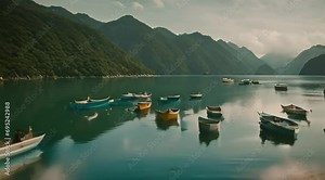 ship on the lake Generative AI. Virtual video scene animated background