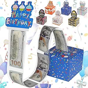 Birthday Money Box for Cash Gift, Surprise Money Roll Gift Box with Pull Out Card and 48Pcs Bags for Parents, Lovers, Kids and Friends, Creative Way to Give Cash as A Gift Ideas(Bule)