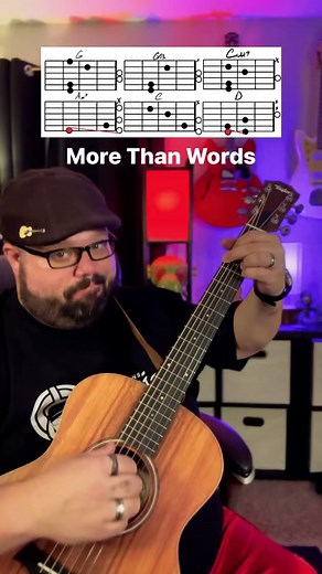 1.8M views · 44K reactions | More Than Words by Extreme Guitar Tutorial! #extreme #morethanwords #taylorguitars #guitar #guitarra #guitare #music #musica #chevansmusic #musician #guitartutorial #acousticcover #learnguitar #musicteacher #guitarlessons #guitarteacher #guitarist #easy #beginner #chords #guitarchords #FacebookReelsContest | Chas Evans | Facebook