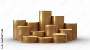 Growing Stack of Gold Coins 3D Stop Motion Animation