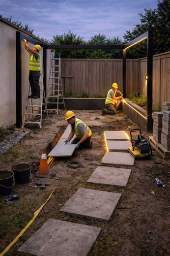 Garten Sanierung Timelapse: Verwahrloste Ecke → Luxus-Lounge mit Feuerstelle. #vorhernachher