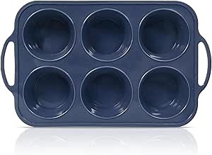 Jumbo Silicone Muffin Pan with Metal Frame, Non Stick Silicone Cupcake Pan with Handles 6 Cup, BPA Free Silicon Muffin Tin Tray Extra Large for baking, egg bites, Cupcake Mold Grey