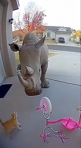 A rhino hits a cat on a pink tricycle… chaos or comedy? 😹🦏💗