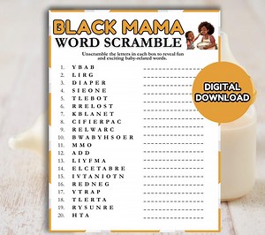 Black Mama Word Scramble Game, Black Baby Shower Game, Fun Baby Shower Game, Black Mama Sayings Game, Baby Shower Activity - Etsy