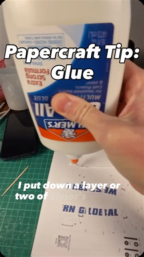 Jaeseo on Instagram: "An important tip before building your paper model is to put a layer of glue on the entire sheet. This way, a solid layer builds up for the glossy spray to go on, leaving a more realistic finish. You can find these materials in the link in my bio! #papercraft #papermodel #cardstockcrafts #cardstockpaper #elmersglue"