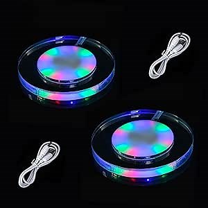 2 Pack LED Coaster for Drinks, USB Rechargeable Light Up Acrylic Coaster for Cocktail Beer Beverage, Bottle Mat Light for Party, Wedding, Bar, Club (Round)