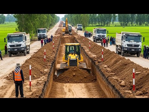 Amazing Bulldozer Operation! Creating a Strong Road Base Through Rice Fields