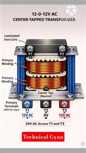 12-0-12V ACCENTER-TAPPED TRANSFORMER.#viral#shorts#bitcircuit06