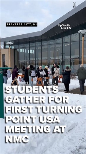Northwestern Michigan College students gathered Tuesday night in Traverse City in what organizers say was a protest for the launch of a Turning Point USA chapter on the NMC campus. MORE DETAILS: https://upnorthlive.com/news/local/students-gather-at-nmc-campus-as-turning-point-usa-chapter-holds-its-first-meeting | UpNorthLive