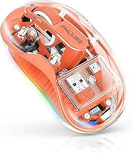 Amazon.com: FMOUSE Stylish Transparent Wireless Mouse, Dual Bluetooth & 2.4GHz for Multi Device, USB-C Receiver Ideal for MacBook/Laptops, Rechargeable, Cool LED, Clear Magnetic Cover, Compact, Silent - Orange : Electronics