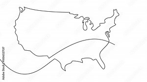 USA map one continuous line drawing. Country single line contour map, shape of country. template