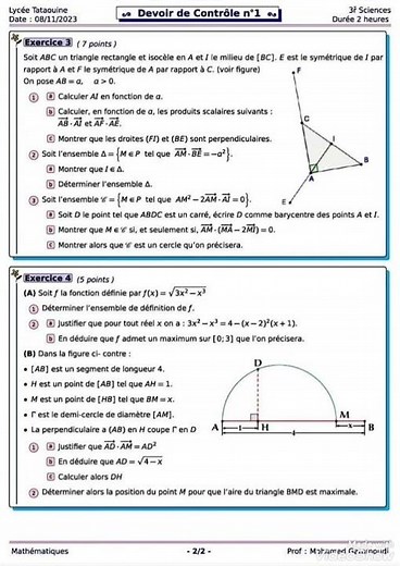 correction du devoir de contrôle n 1 pour 3ème année