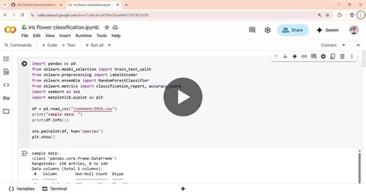 #edutraion #datascience #machinelearning #irisdataset #mlinternship #pythonprojects #googlecolab #classificationmodel #studentproject #internshipexperience | Nikittha Nune