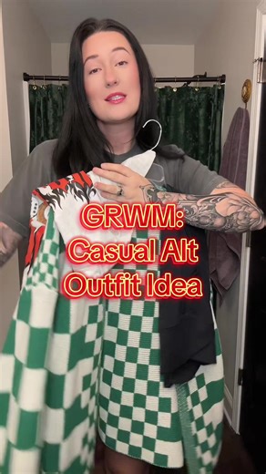 When people start singing old Avril Lavigne to you when show up to work, you know the vibes are right 🤣 Comfy casual OOTD. I’ve been dying to style this cardigan since I thrifted it. I was worried the red and green would give Christmas, but I feel like it works! Happy Thursday 🫶🏼 #outfitinspo #outfitideas #outfitinspiration #alternativefashion #ootd