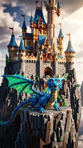 8K Cinematic LEGO Dragon Castle on a Cliff