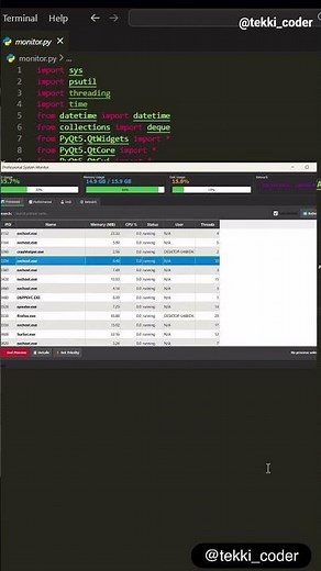 I Built a BETTER Windows Task Manager in Pure Python 😱 (Live CPU, RAM, Processes) #coding #python